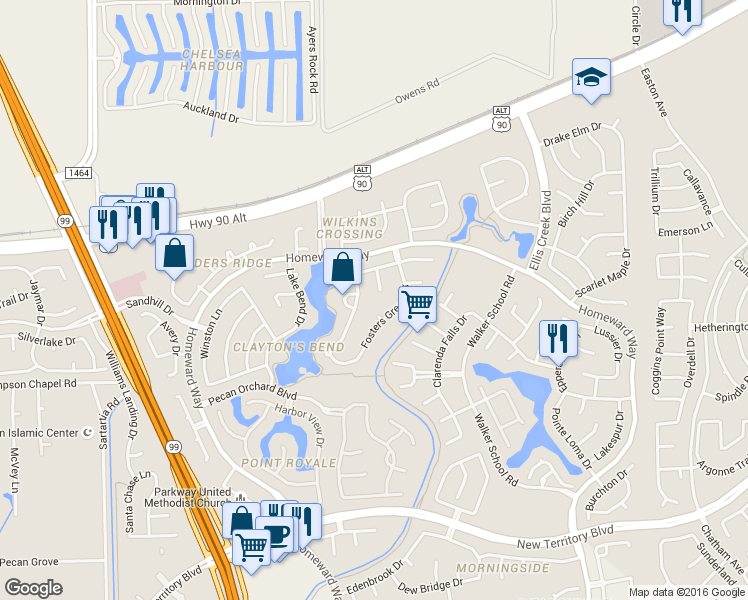map of restaurants, bars, coffee shops, grocery stores, and more near 18 Calleston Court in Sugar Land