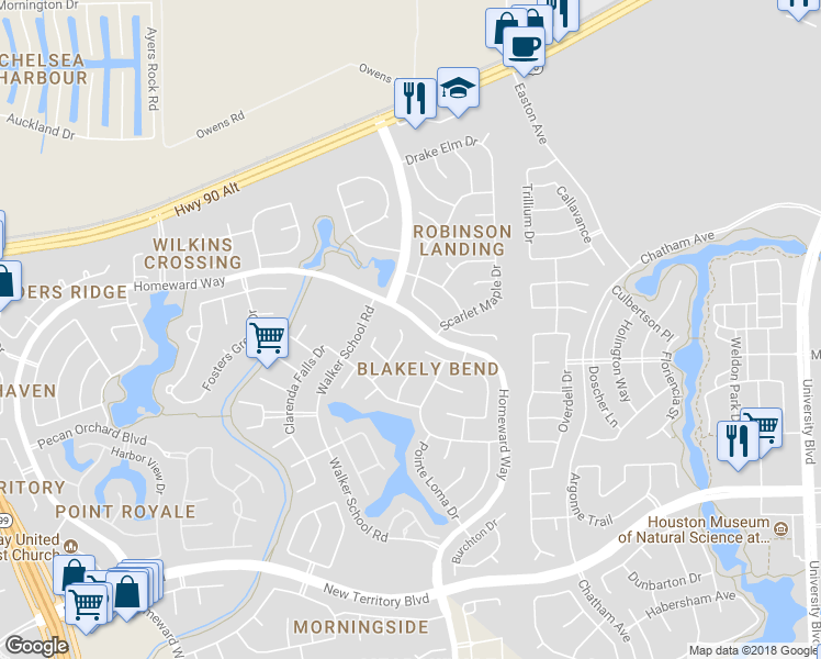 map of restaurants, bars, coffee shops, grocery stores, and more near 611 Lorfing Lane in Sugar Land