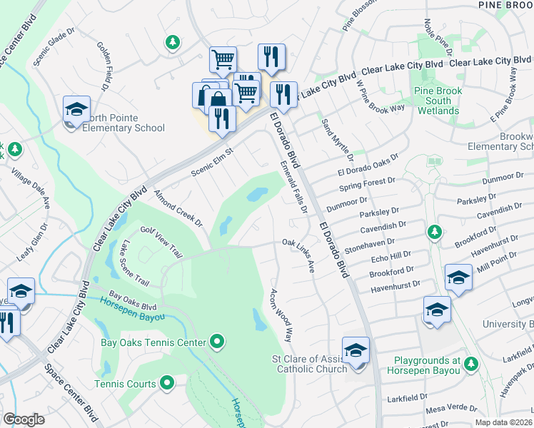 map of restaurants, bars, coffee shops, grocery stores, and more near 3702 Acorn Wood Way in Houston