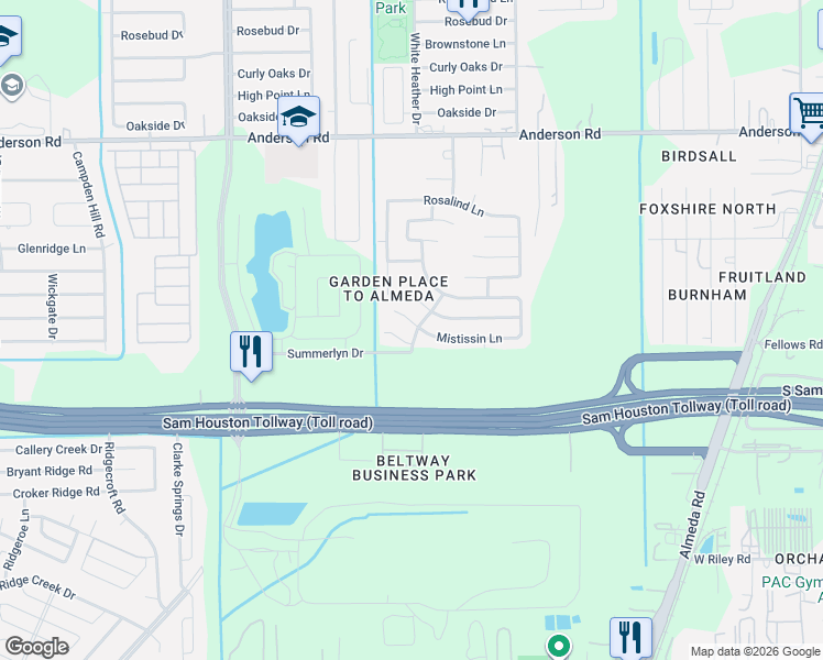 map of restaurants, bars, coffee shops, grocery stores, and more near 4103 Mistissin Ln in Houston
