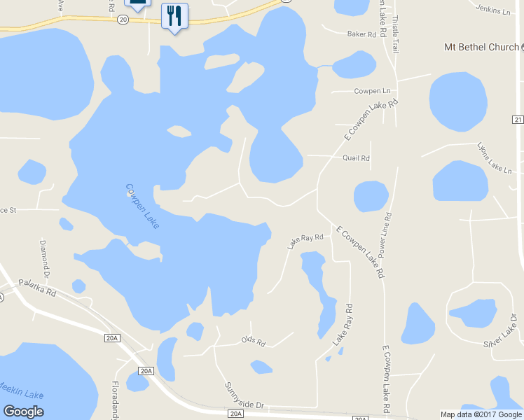 map of restaurants, bars, coffee shops, grocery stores, and more near 123 East Cowpen Lake Point Road in Hawthorne