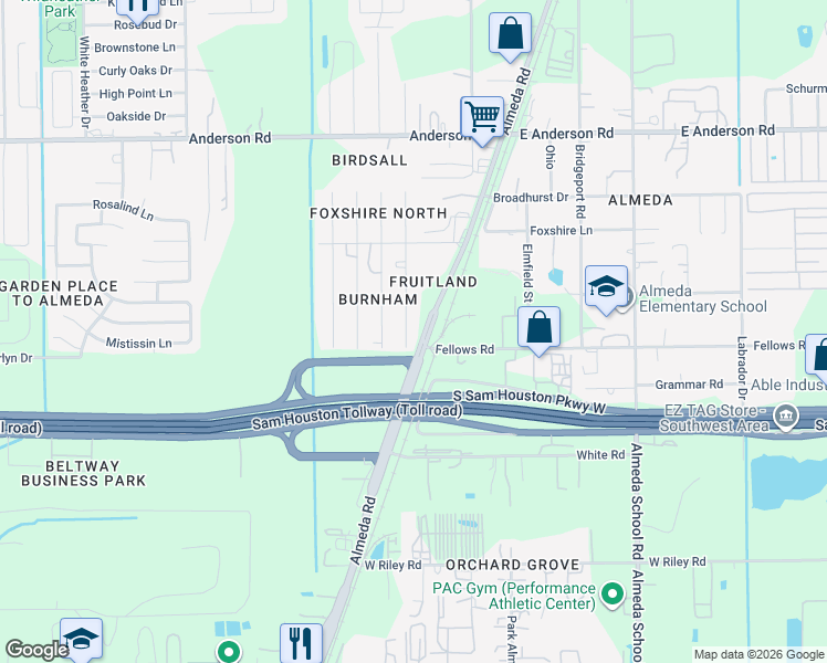 map of restaurants, bars, coffee shops, grocery stores, and more near 14263 Industry Street in Houston