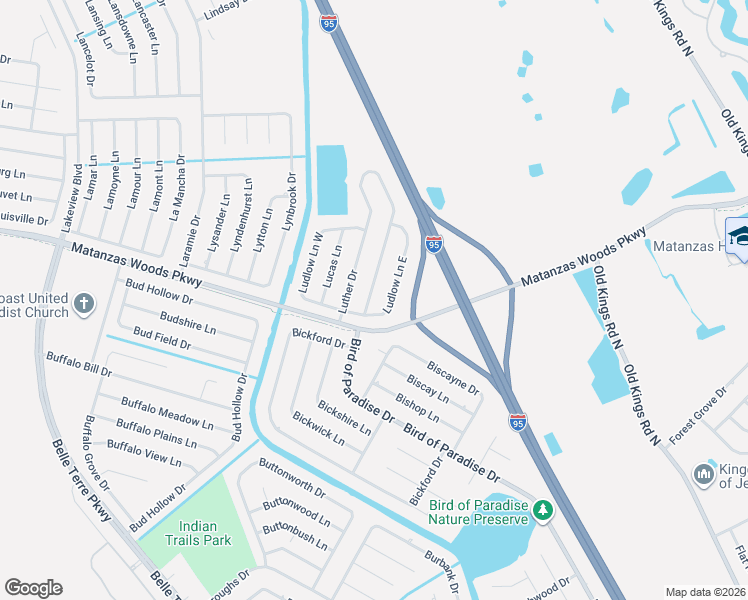 map of restaurants, bars, coffee shops, grocery stores, and more near 99 Luther Drive in Palm Coast
