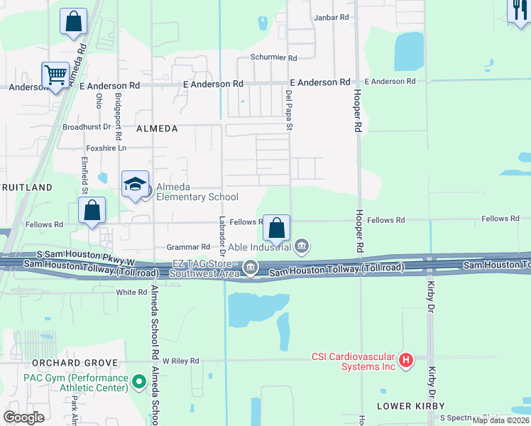 map of restaurants, bars, coffee shops, grocery stores, and more near 705 Fellows Road in Houston