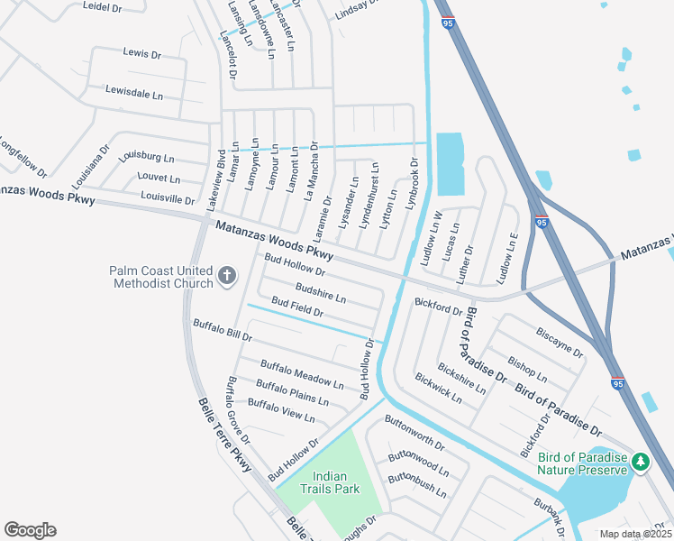 map of restaurants, bars, coffee shops, grocery stores, and more near 108 Bud Hollow Drive in Palm Coast