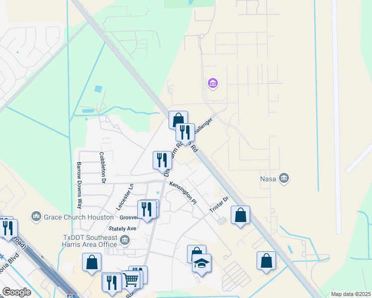 map of restaurants, bars, coffee shops, grocery stores, and more near 11942-11970 Galveston Rd in Houston