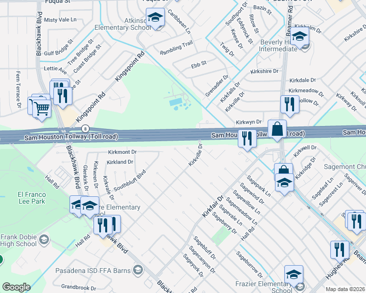 map of restaurants, bars, coffee shops, grocery stores, and more near 10310 Sagemeadow Lane in Houston