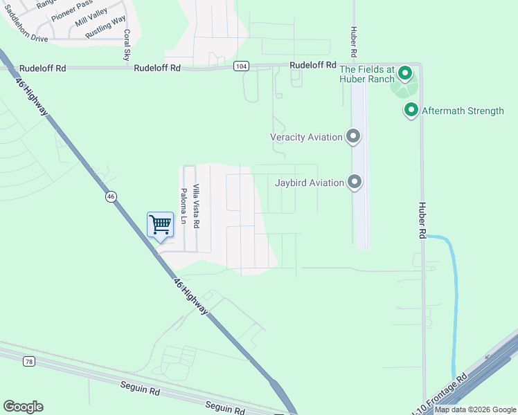map of restaurants, bars, coffee shops, grocery stores, and more near 2503 Adobe Vista in Seguin