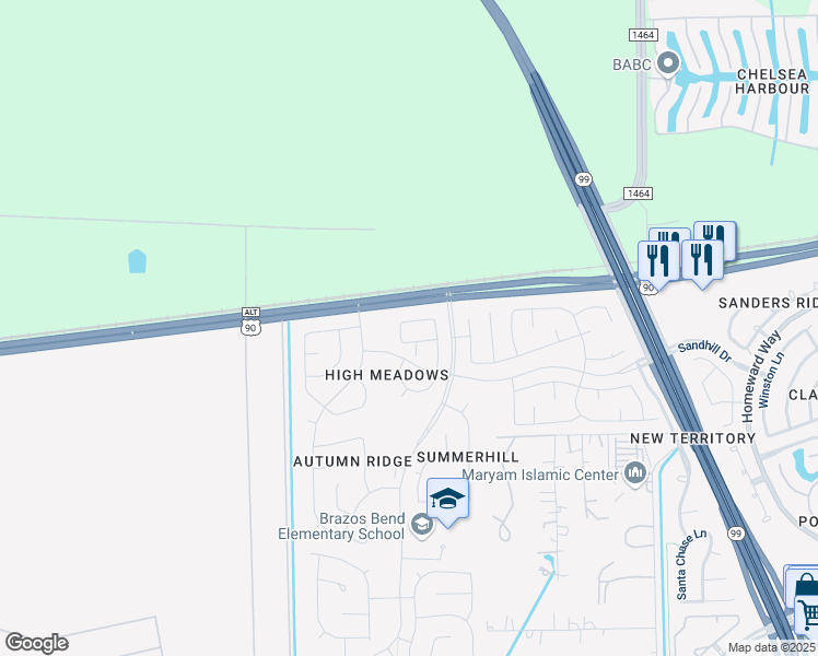 map of restaurants, bars, coffee shops, grocery stores, and more near 4310 Margate Drive in Sugar Land