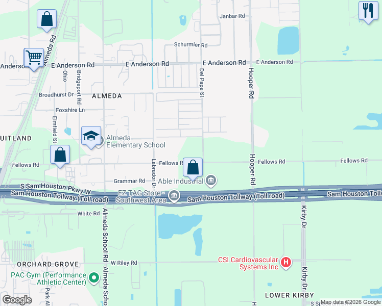 map of restaurants, bars, coffee shops, grocery stores, and more near 705 Fellows Road in Houston