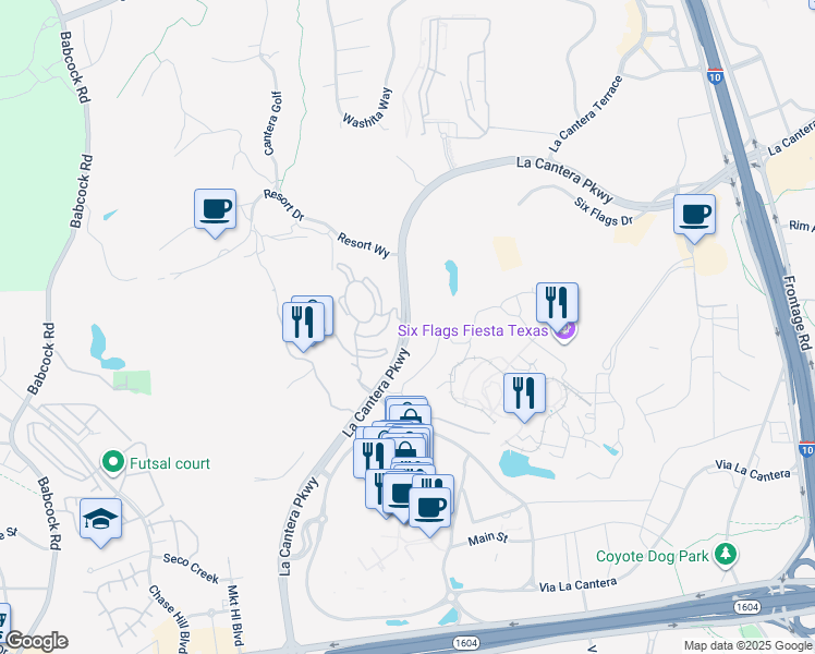 map of restaurants, bars, coffee shops, grocery stores, and more near 17101 La Cantera Parkway in San Antonio