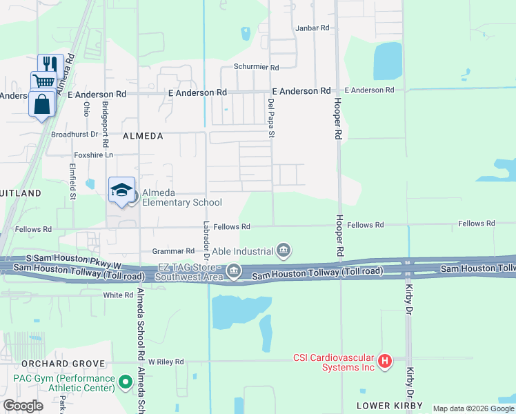 map of restaurants, bars, coffee shops, grocery stores, and more near 60 Del Papa Street in Houston