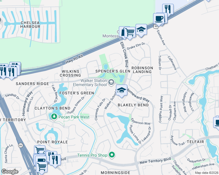 map of restaurants, bars, coffee shops, grocery stores, and more near 6200 Homeward Way in Sugar Land