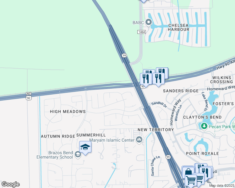 map of restaurants, bars, coffee shops, grocery stores, and more near 4623 Jaymar Drive in Sugar Land