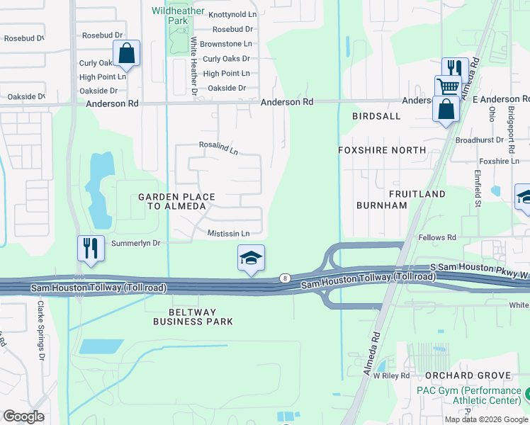 map of restaurants, bars, coffee shops, grocery stores, and more near 3803 Aurora Mist Lane in Houston