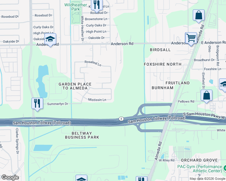 map of restaurants, bars, coffee shops, grocery stores, and more near 3803 Aurora Mist Lane in Houston