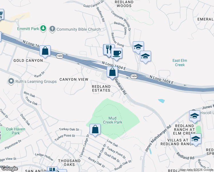 map of restaurants, bars, coffee shops, grocery stores, and more near 3019 Sable Crossing in San Antonio