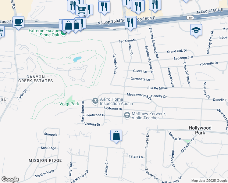 map of restaurants, bars, coffee shops, grocery stores, and more near 612 Rua De Matta in San Antonio