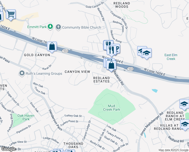 map of restaurants, bars, coffee shops, grocery stores, and more near 17242 Sonoma Springs in San Antonio