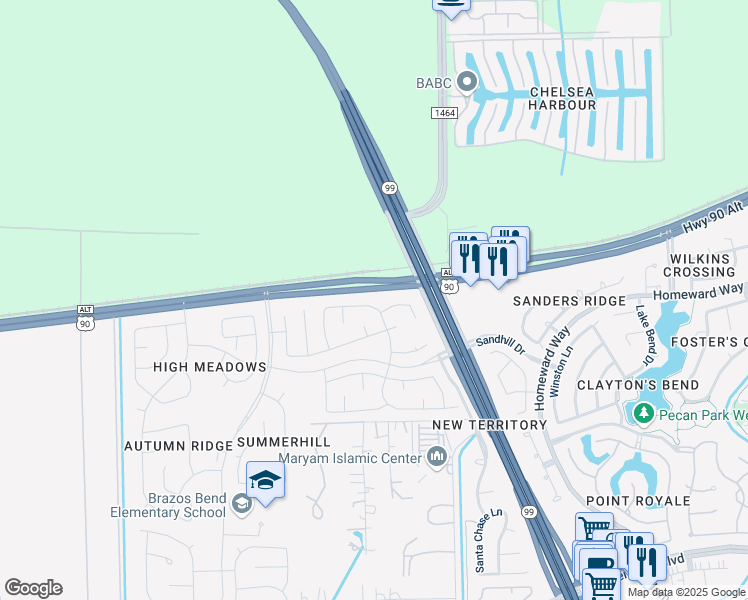map of restaurants, bars, coffee shops, grocery stores, and more near 4623 Jaymar Drive in Sugar Land
