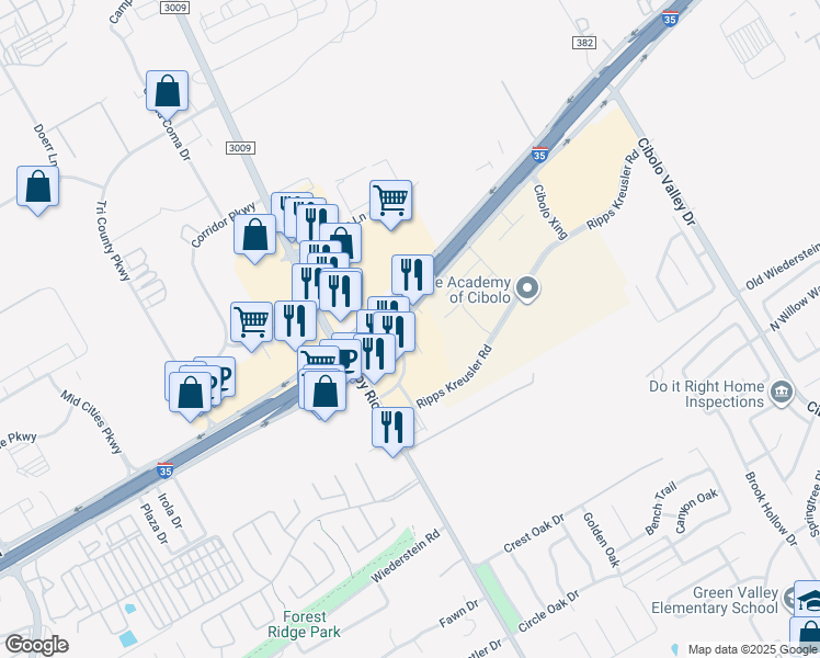 map of restaurants, bars, coffee shops, grocery stores, and more near 18187 Exchange Avenue in Schertz