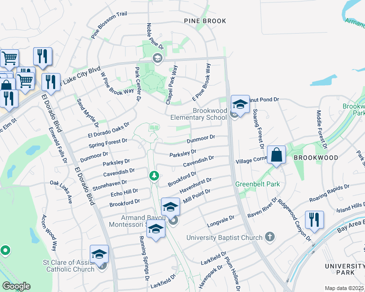 map of restaurants, bars, coffee shops, grocery stores, and more near 16310 Dunmoor Drive in Houston