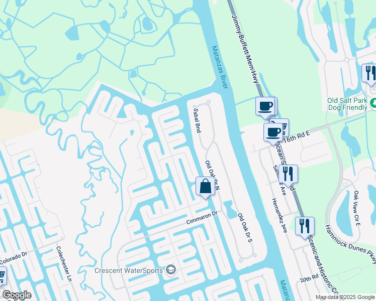 map of restaurants, bars, coffee shops, grocery stores, and more near 9 Cheyenne Court in Palm Coast