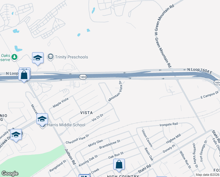 map of restaurants, bars, coffee shops, grocery stores, and more near 5506 Echo Vista Drive in San Antonio
