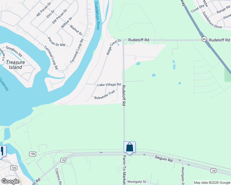map of restaurants, bars, coffee shops, grocery stores, and more near 145 Bobwhite Trail in Seguin