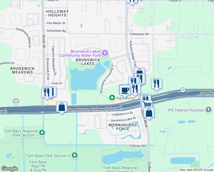 map of restaurants, bars, coffee shops, grocery stores, and more near 3730 Forney Ridge Lane in Houston