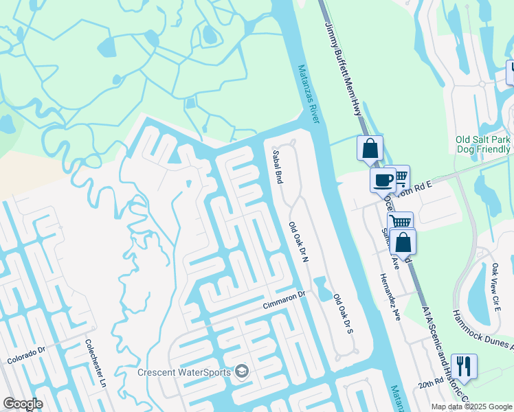 map of restaurants, bars, coffee shops, grocery stores, and more near 9 Cheyenne Ct in Palm Coast