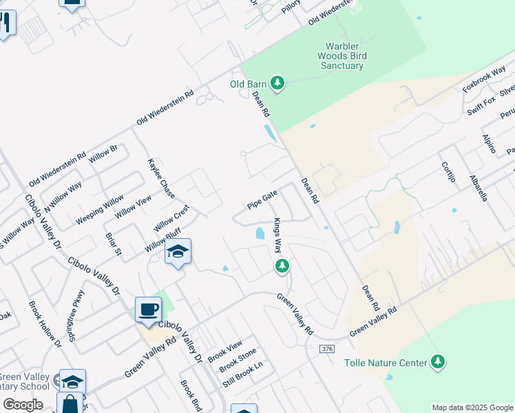 map of restaurants, bars, coffee shops, grocery stores, and more near 716 Pipe Gate in Cibolo