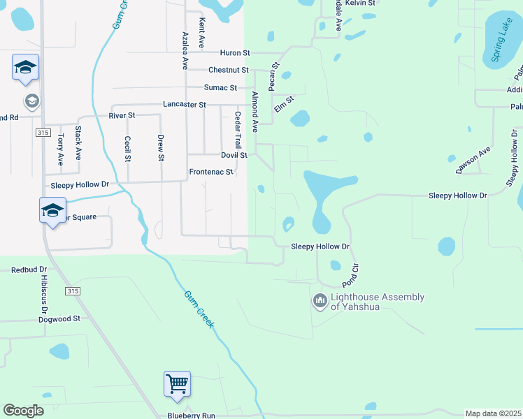 map of restaurants, bars, coffee shops, grocery stores, and more near 108 James Avenue in Interlachen