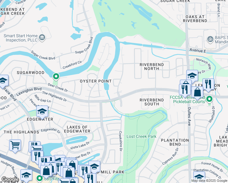 map of restaurants, bars, coffee shops, grocery stores, and more near 4007 Alice Drive in Sugar Land