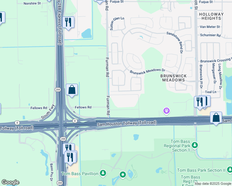 map of restaurants, bars, coffee shops, grocery stores, and more near 2722 Maybrook Hollow Lane in Houston