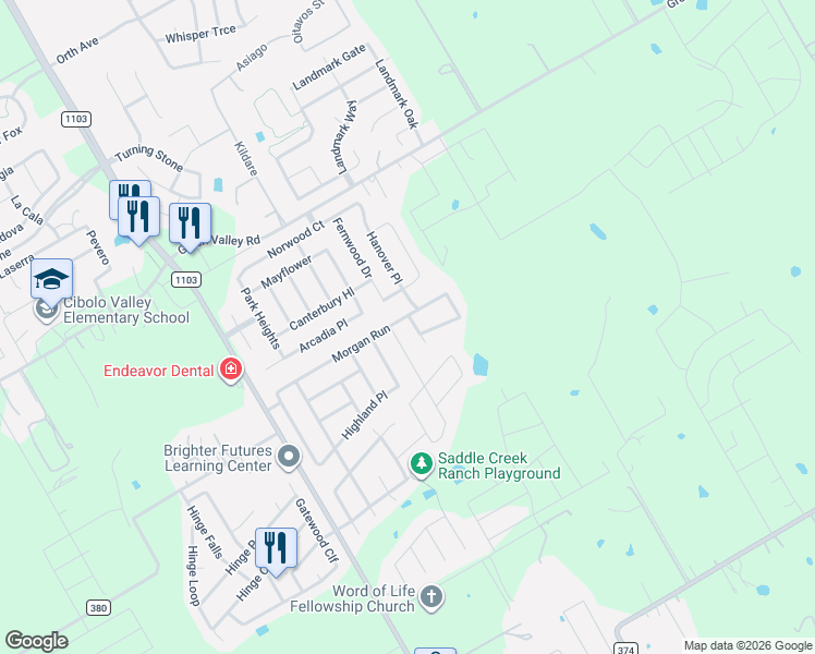 map of restaurants, bars, coffee shops, grocery stores, and more near 609 Saddle Villa in Cibolo