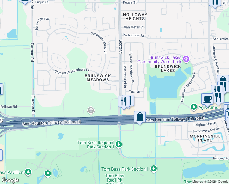 map of restaurants, bars, coffee shops, grocery stores, and more near 14426 Rosehedge Court in Houston