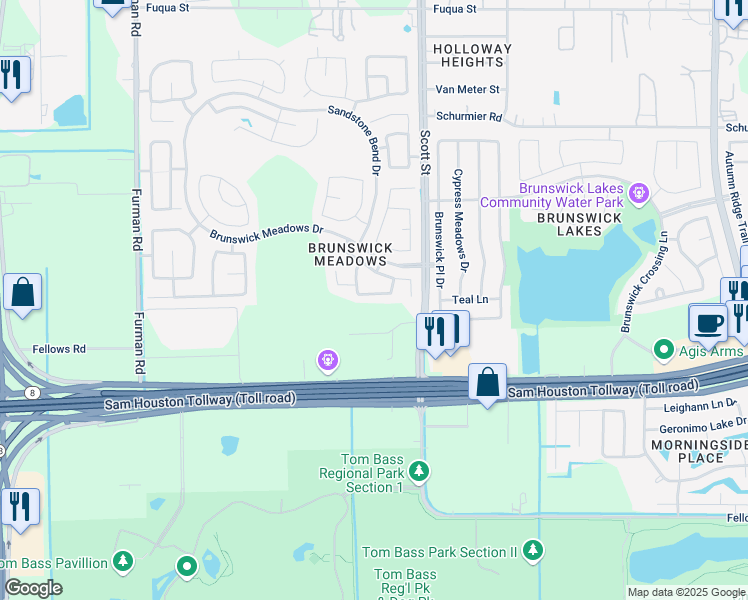 map of restaurants, bars, coffee shops, grocery stores, and more near 3318 Orchid Trace Lane in Houston