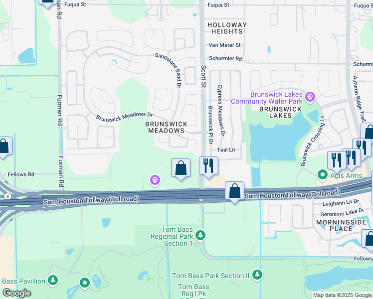map of restaurants, bars, coffee shops, grocery stores, and more near 3318 Orchid Trace Lane in Houston