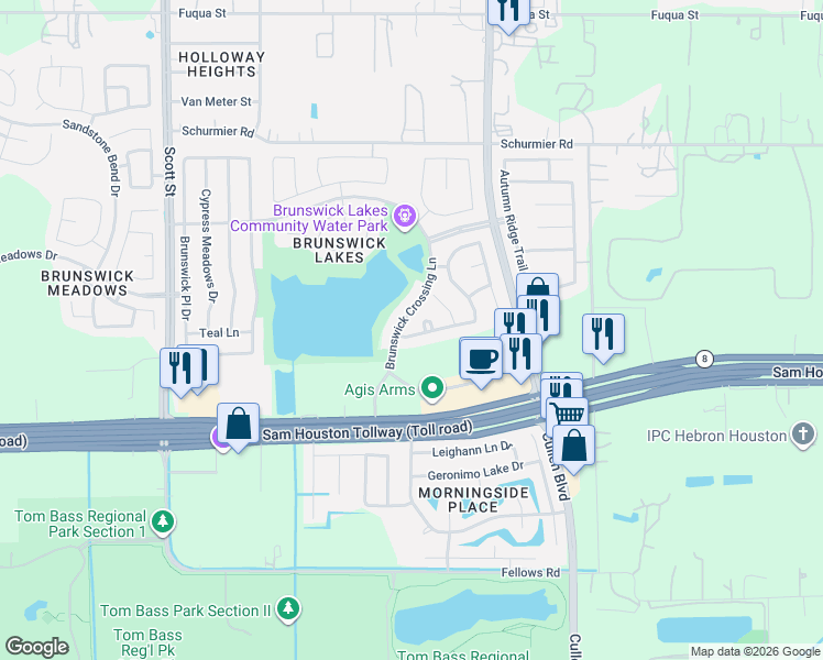 map of restaurants, bars, coffee shops, grocery stores, and more near 3719 Forney Ridge Lane in Houston