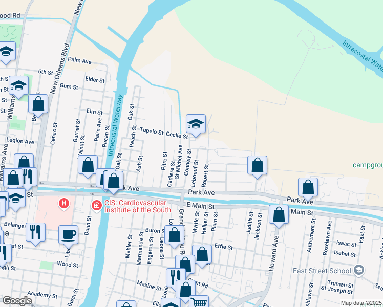 map of restaurants, bars, coffee shops, grocery stores, and more near 8453-8499 Nick Street in Houma