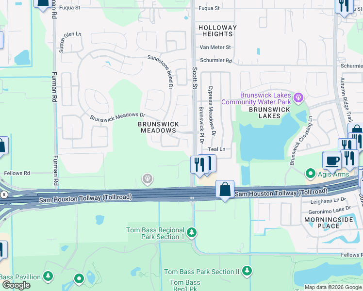 map of restaurants, bars, coffee shops, grocery stores, and more near 14426 Rosehedge Court in Houston