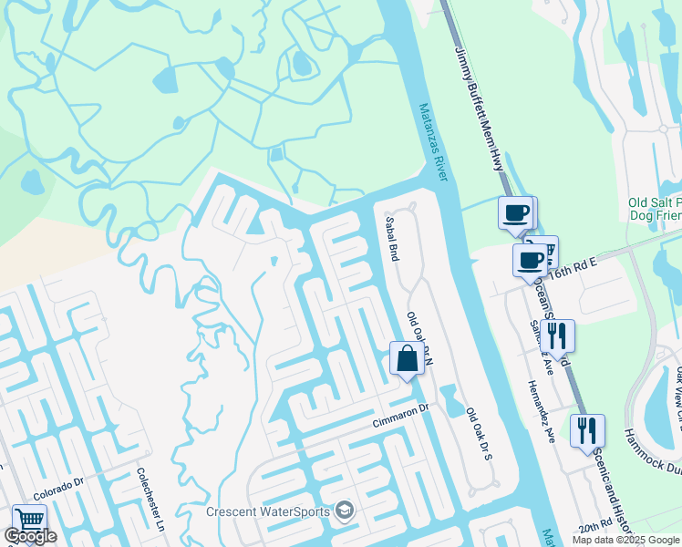 map of restaurants, bars, coffee shops, grocery stores, and more near 2 Calusa Court in Palm Coast