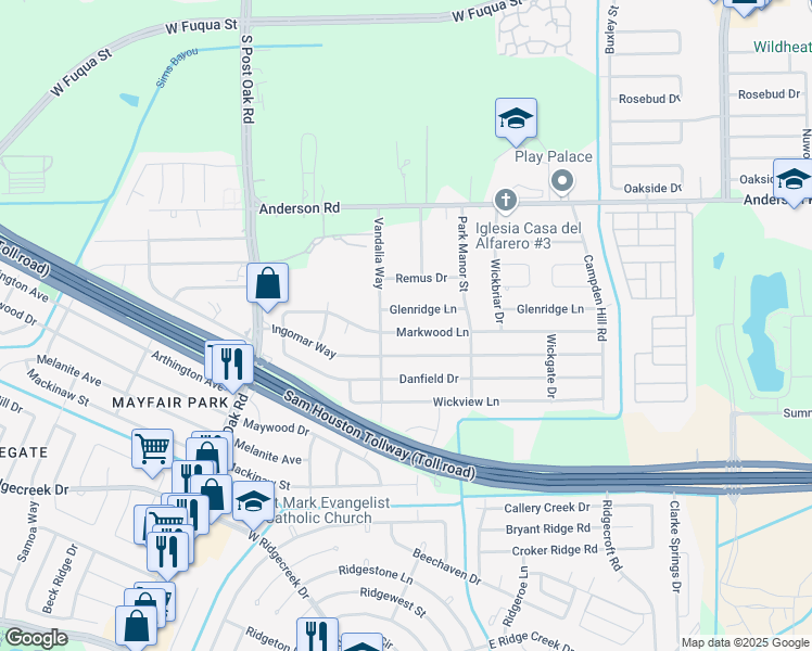 map of restaurants, bars, coffee shops, grocery stores, and more near 5150 Glenridge Lane in Houston