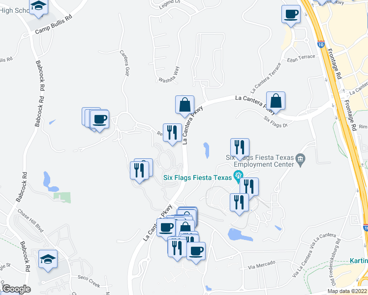 map of restaurants, bars, coffee shops, grocery stores, and more near 16371 La Cantera Parkway in San Antonio
