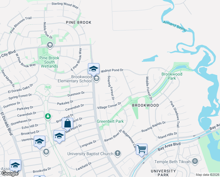 map of restaurants, bars, coffee shops, grocery stores, and more near 16815 Soaring Forest Drive in Houston