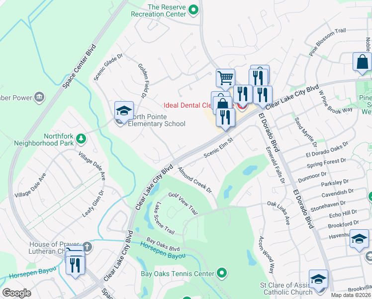 map of restaurants, bars, coffee shops, grocery stores, and more near 3130 Cherry Mill Court in Houston