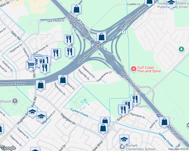 map of restaurants, bars, coffee shops, grocery stores, and more near 11307 Sagewood Drive in Houston