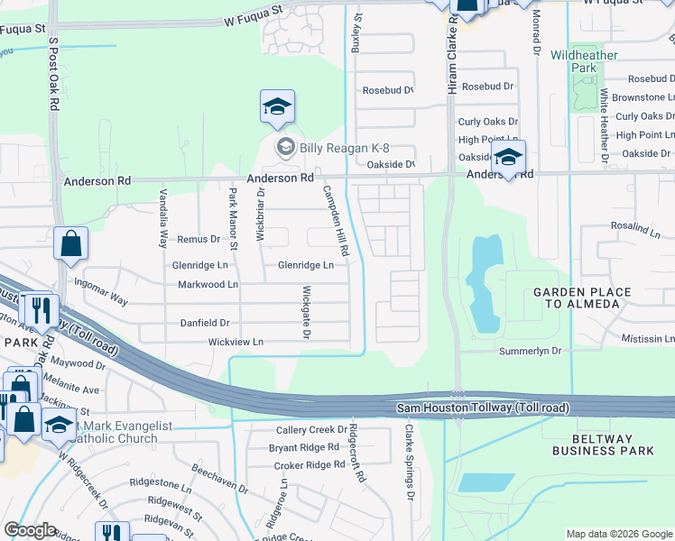 map of restaurants, bars, coffee shops, grocery stores, and more near 4802 Glenridge Lane in Houston