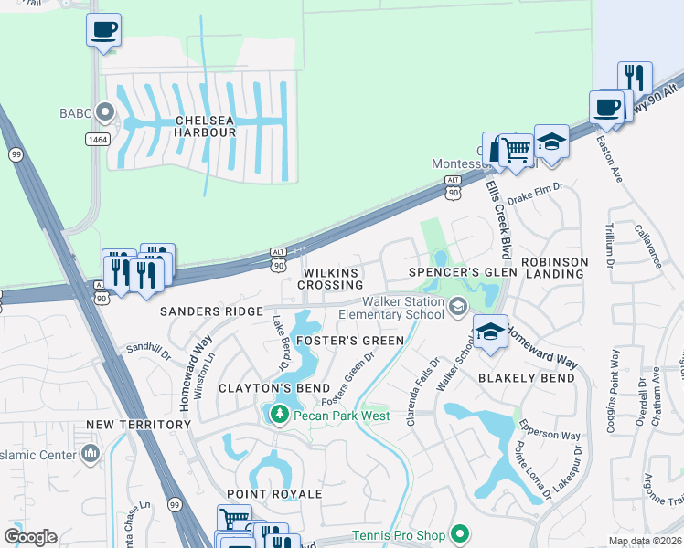 map of restaurants, bars, coffee shops, grocery stores, and more near 5931 Pendelton Place Drive in Sugar Land